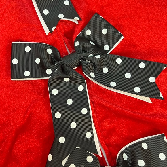 Christmas Tree Skirt Large 46" Red Velvet Black Polka Dot Bows Holiday Whimsical - Picture 4 of 12